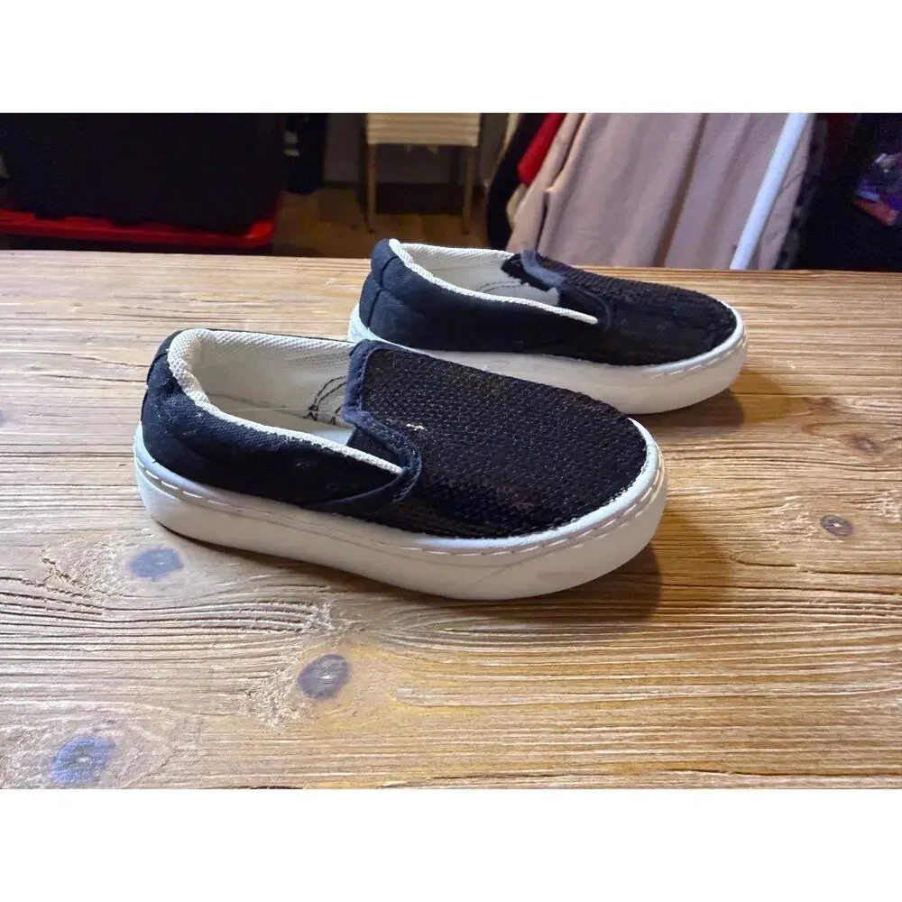 Black Sequin Slip-On Kids Shoes - Size 5T